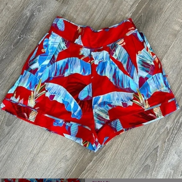 Women’s FARM Rio Sweet Jungle High Waist Linen Shorts-Ananas Red sz small NWT - Picture 4 of 5